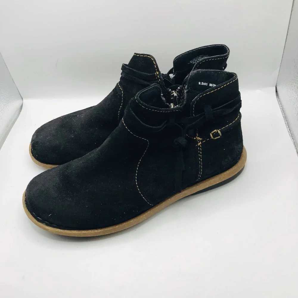 Born Black Suede Ankle Boots with Tan Sole - Picture 2 of 12